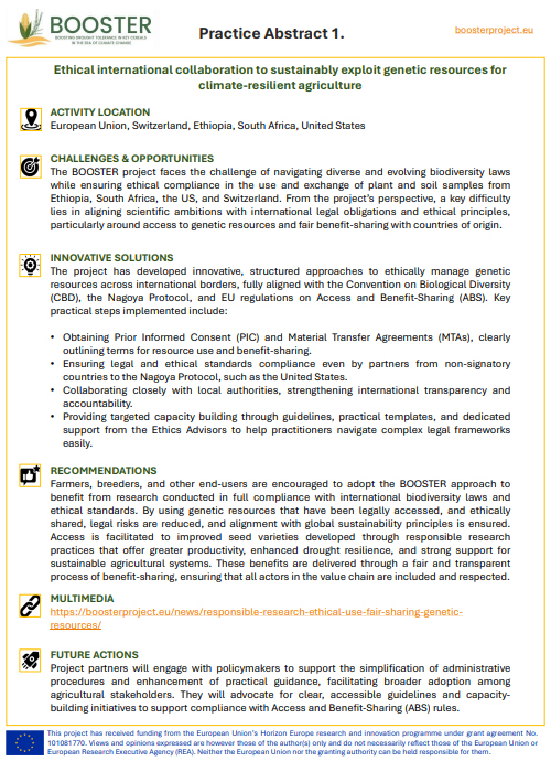 PA1: Ethical international collaboration to sustainably exploit genetic resources for climate-resilient agriculture